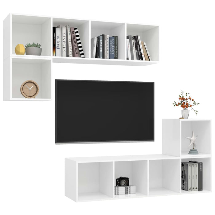 Set de dulapuri TV, 4 piese, alb, lemn prelucrat - WALTI WALTI