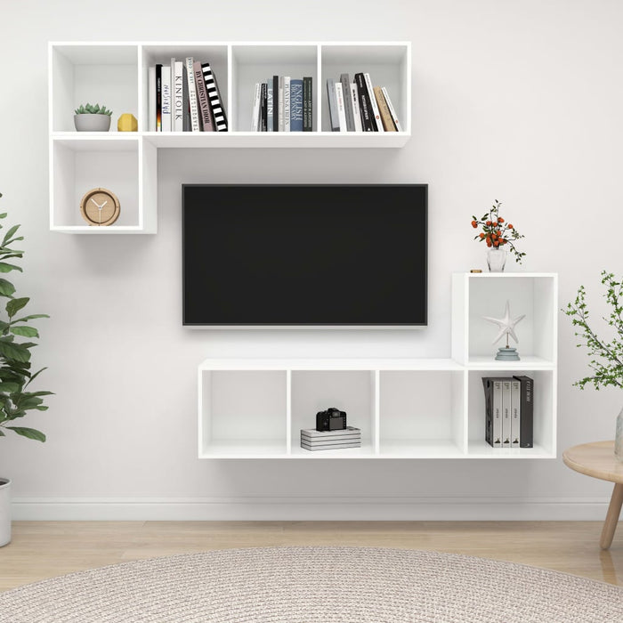 Set de dulapuri TV, 4 piese, alb, lemn prelucrat - WALTI WALTI