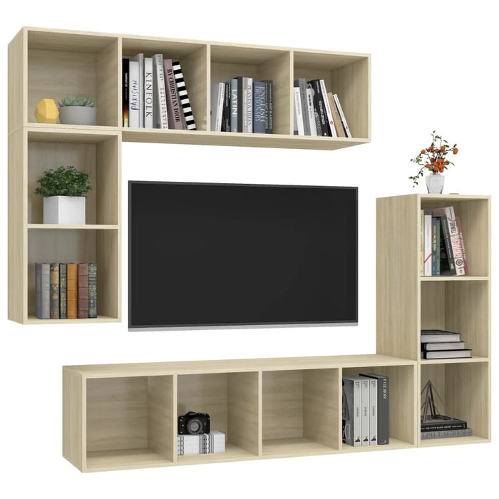 Set dulap TV, 4 piese, stejar sonoma, lemn prelucrat - WALTI WALTI