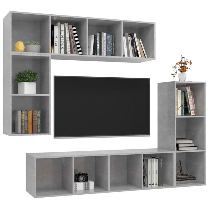Set dulap TV, 4 piese, gri beton, lemn prelucrat - WALTI WALTI