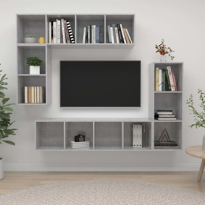 Set dulap TV, 4 piese, gri beton, lemn prelucrat - WALTI WALTI