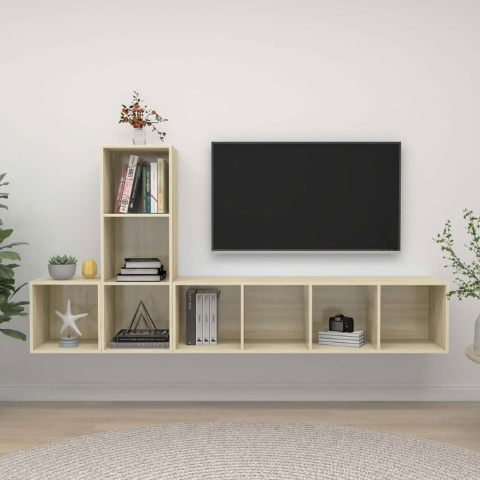 Set de dulapuri TV, 3 piese, stejar sonoma, lemn prelucrat - WALTI WALTI