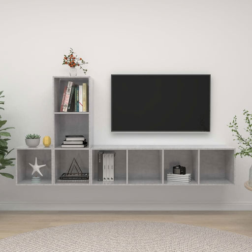 Set de dulapuri TV, 3 piese, gri beton, lemn prelucrat - WALTI WALTI