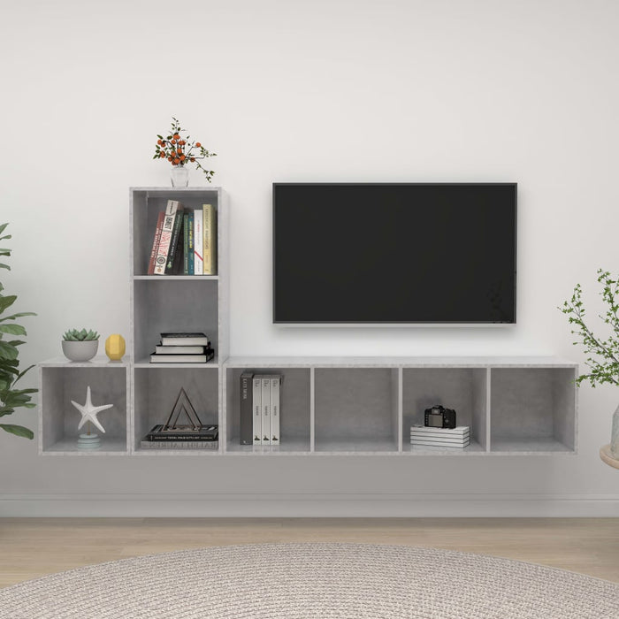 Set de dulapuri TV, 3 piese, gri beton, lemn prelucrat - WALTI WALTI