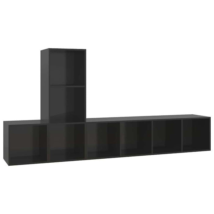 Set de dulapuri TV, 3 piese, negru extralucios, lemn prelucrat WALTI