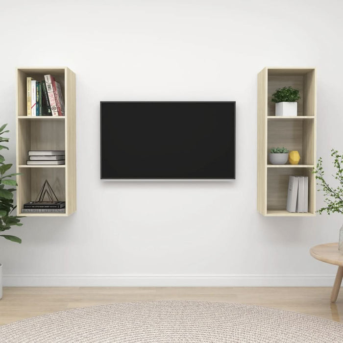 Dulapuri TV suspendate, 2 buc, stejar sonoma, lemn prelucrat - WALTI WALTI