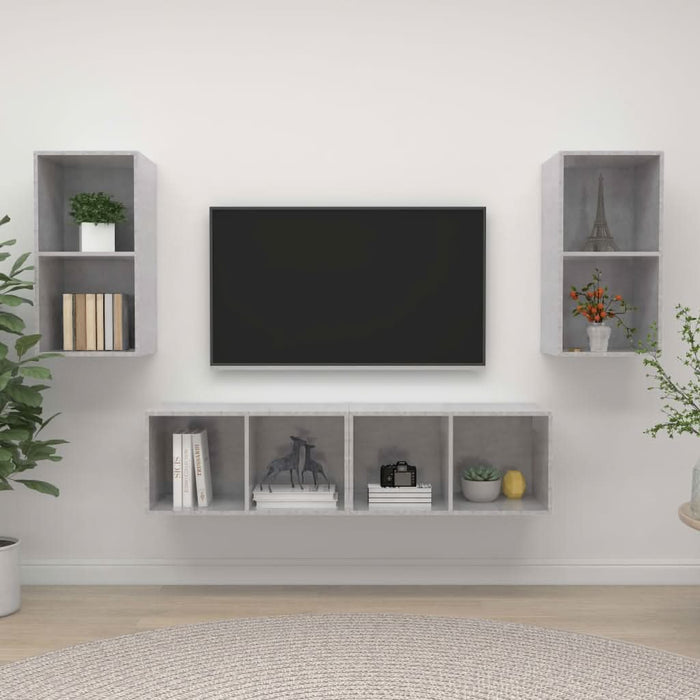Dulapuri TV suspendate, 4 buc, gri beton, lemn prelucrat - WALTI WALTI
