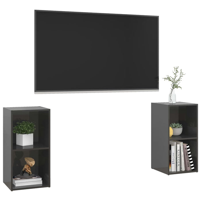 Dulapuri TV 2 buc gri extralucios 72x35x36,5 cm lemn prelucrat - WALTI WALTI