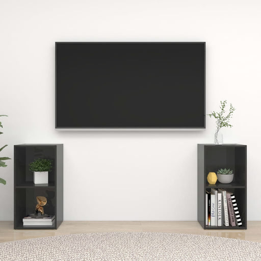 Dulapuri TV 2 buc gri extralucios 72x35x36,5 cm lemn prelucrat - WALTI WALTI