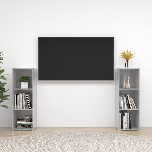 Dulapuri TV, 2 buc., gri beton, 107x35x37 cm, lemn prelucrat - WALTI WALTI