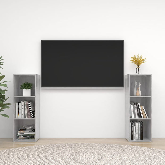 Dulapuri TV, 2 buc., gri beton, 107x35x37 cm, lemn prelucrat - WALTI WALTI