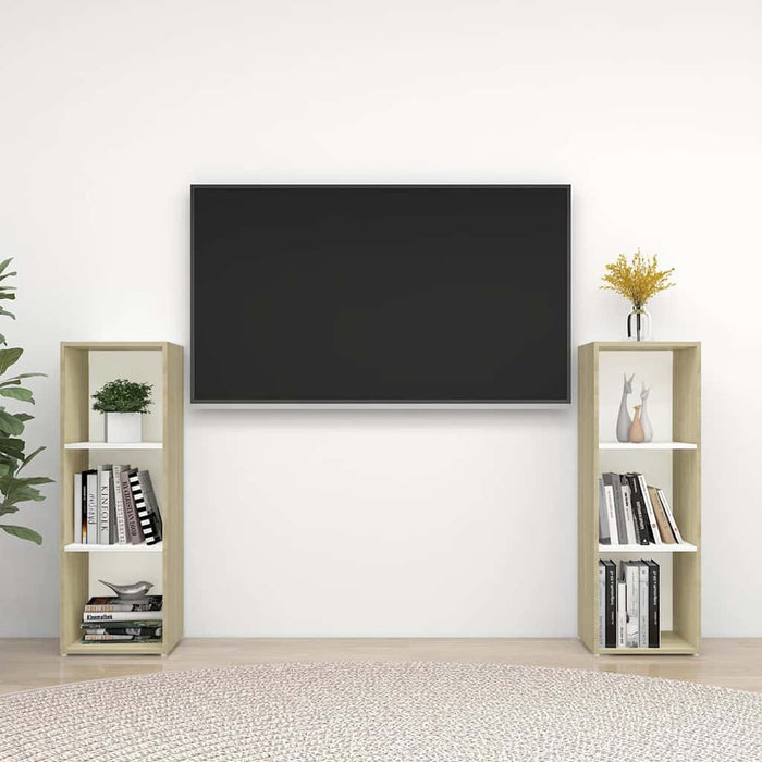 Dulapuri TV 2 buc alb/stejar sonoma 107x35x37 cm lemn prelucrat WALTI
