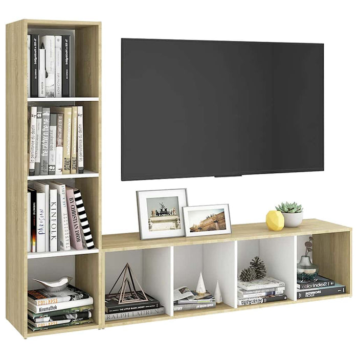 DulapTV 2 buc alb/stejar Sonoma 142,5x35x36,5 cm lemn prelucrat WALTI