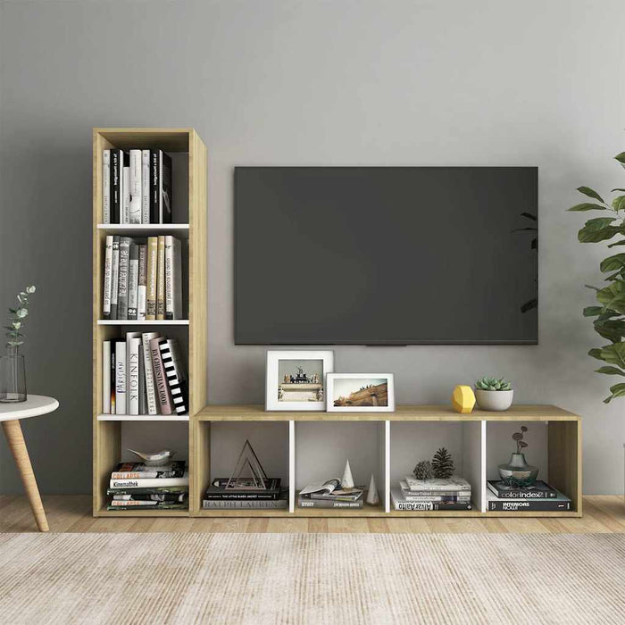 DulapTV 2 buc alb/stejar Sonoma 142,5x35x36,5 cm lemn prelucrat WALTI