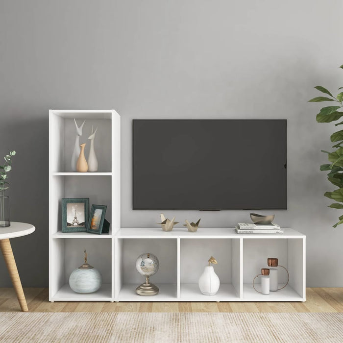 Dulapuri TV, 2 buc., alb, 107x35x37 cm, lemn prelucrat - WALTI WALTI
