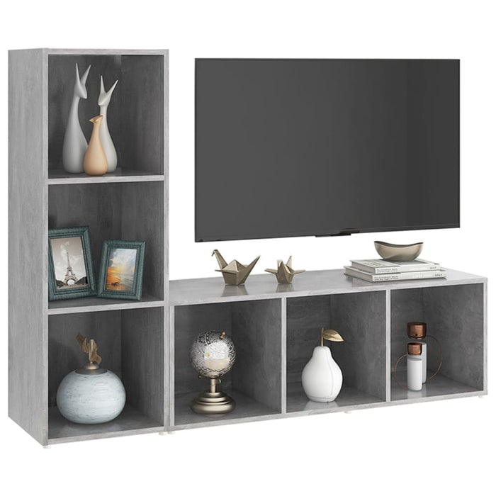 Dulapuri TV, 2 buc gri beton, 107x35x37 cm, lemn prelucrat - WALTI WALTI
