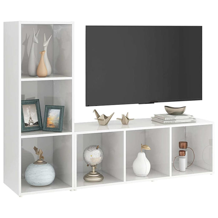 Dulapuri TV 2 buc alb extralucios, 107x35x37 cm, lemn prelucrat WALTI