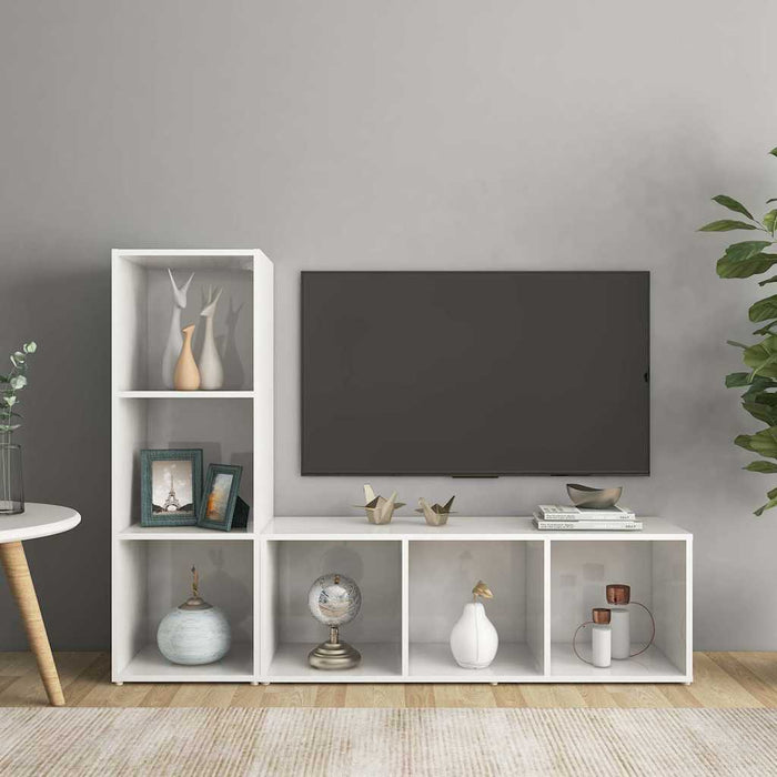 Dulapuri TV 2 buc alb extralucios, 107x35x37 cm, lemn prelucrat WALTI