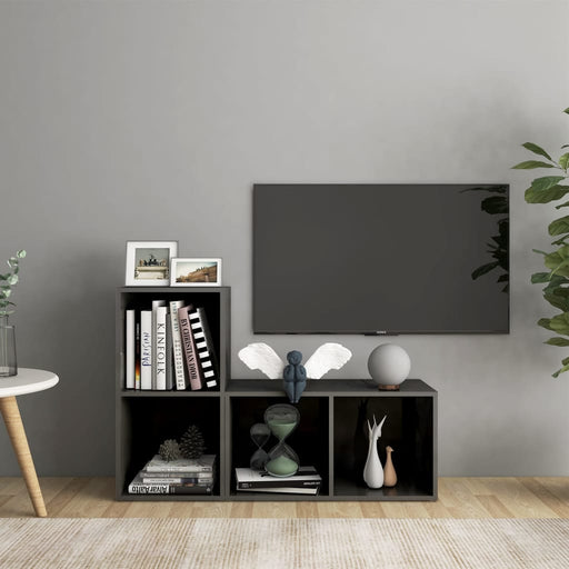 Dulapuri TV 2 buc gri extralucios 72x35x36,5 cm lemn prelucrat - WALTI WALTI