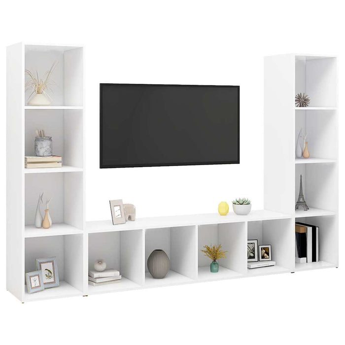 Dulapuri TV, 3 buc., alb, 142,5x35x36,5 cm, lemn prelucrat WALTI
