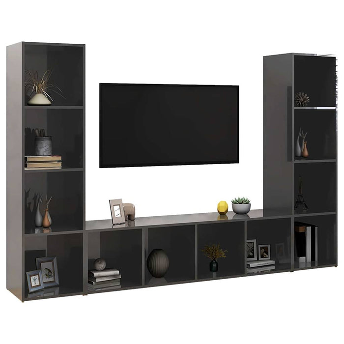 Dulapuri TV 2 buc, gri lucios, 142,5x35x36,5 cm, lemn prelucrat WALTI