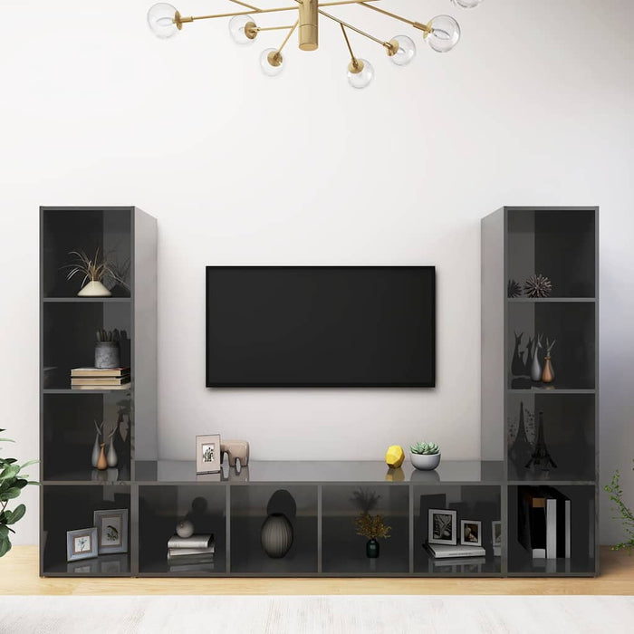 Dulapuri TV 2 buc, gri lucios, 142,5x35x36,5 cm, lemn prelucrat WALTI