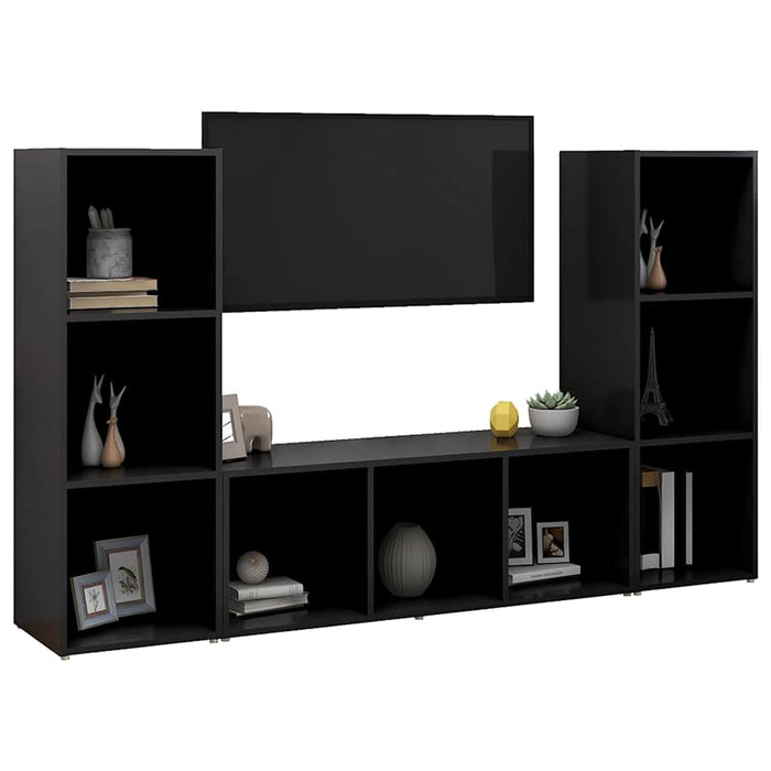 Dulapuri TV, 3 buc., negru, 107x35x37 cm, lemn prelucrat WALTI