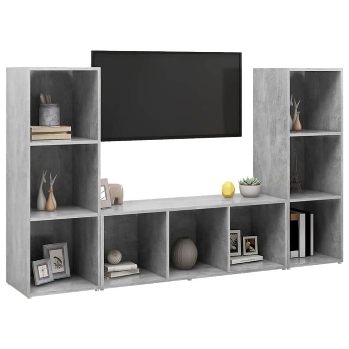 Dulapuri TV, 3 buc gri beton, 107x35x37 cm, lemn prelucrat - WALTI WALTI