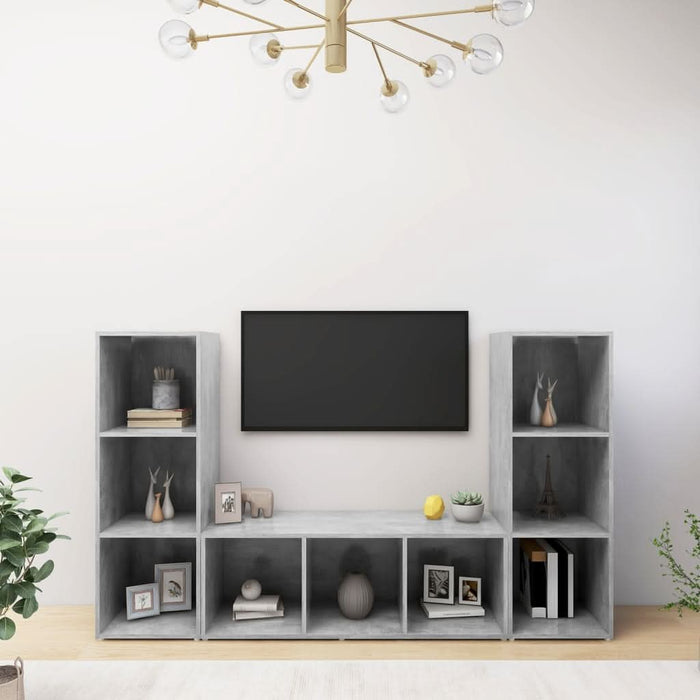 Dulapuri TV, 3 buc gri beton, 107x35x37 cm, lemn prelucrat - WALTI WALTI