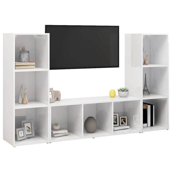 Dulapuri TV 2 buc alb extralucios, 107x35x37 cm, lemn prelucrat WALTI