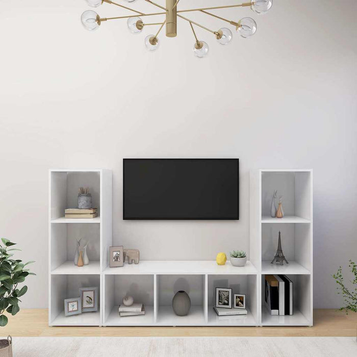 Dulapuri TV 2 buc alb extralucios, 107x35x37 cm, lemn prelucrat WALTI