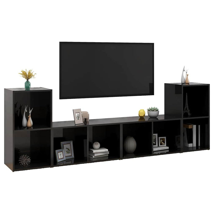 DulapuriTV 4 buc negru extralucios 72x35x36,5 cm lemn prelucrat WALTI
