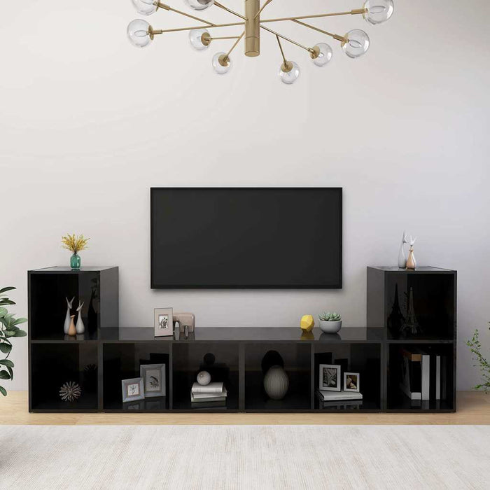 DulapuriTV 4 buc negru extralucios 72x35x36,5 cm lemn prelucrat WALTI