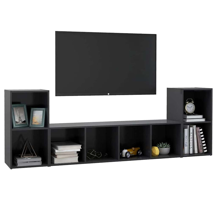 Set de dulapuri TV, 3 piese, gri, lemn prelucrat WALTI