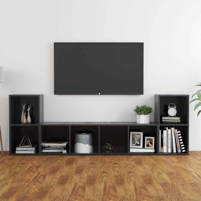 Set de dulapuri TV, 3 piese, gri, lemn prelucrat WALTI