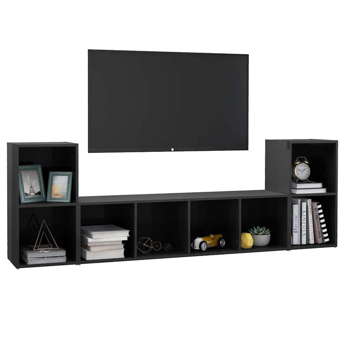 Set de dulapuri TV, 3 piese, gri extralucios, lemn prelucrat WALTI