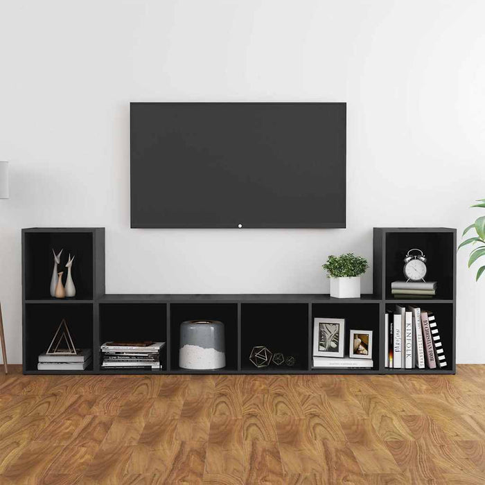 Set de dulapuri TV, 3 piese, gri extralucios, lemn prelucrat WALTI