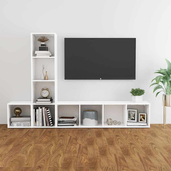 Set de dulapuri TV, 3 piese, alb, lemn prelucrat WALTI
