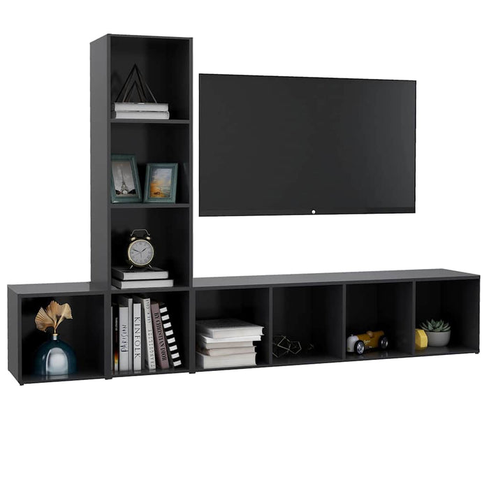 Set de dulapuri TV, 3 piese, gri, lemn prelucrat WALTI