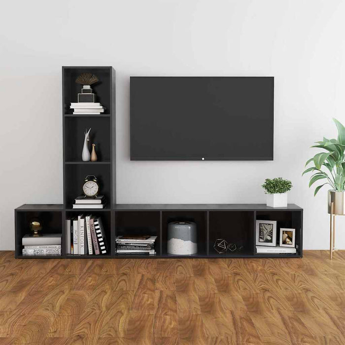 Set de dulapuri TV, 3 piese, gri, lemn prelucrat WALTI