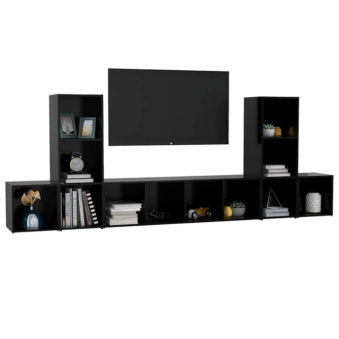 Set de dulapuri TV, 5 piese, negru, lemn prelucrat WALTI