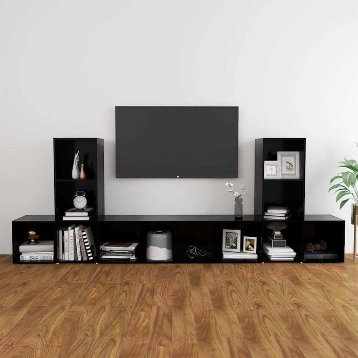 Set de dulapuri TV, 5 piese, negru, lemn prelucrat WALTI