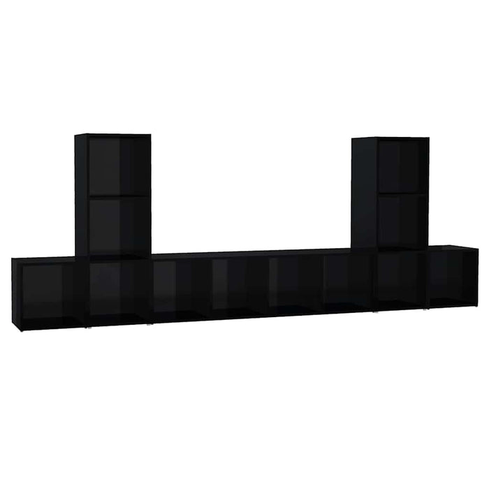 Set de dulapuri TV, 5 piese, negru extralucios, lemn prelucrat WALTI