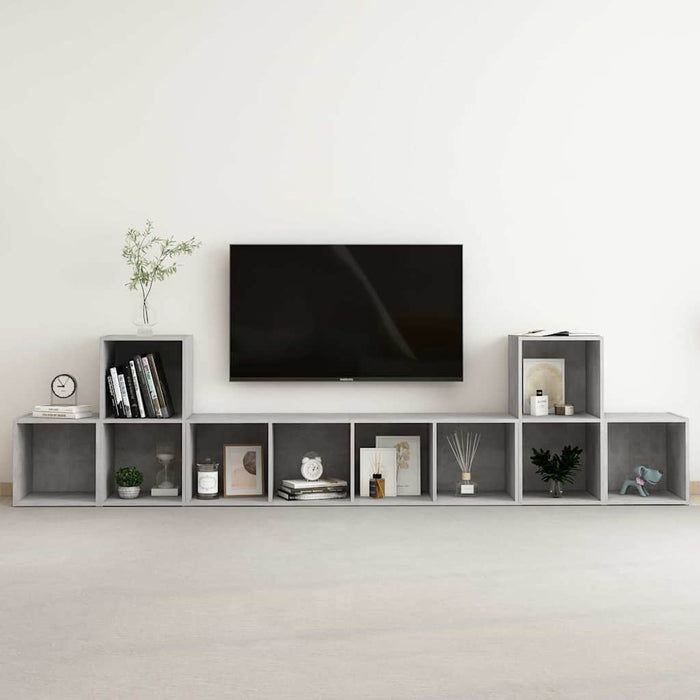 Set de dulapuri TV, 5 piese, gri beton, lemn prelucrat WALTI