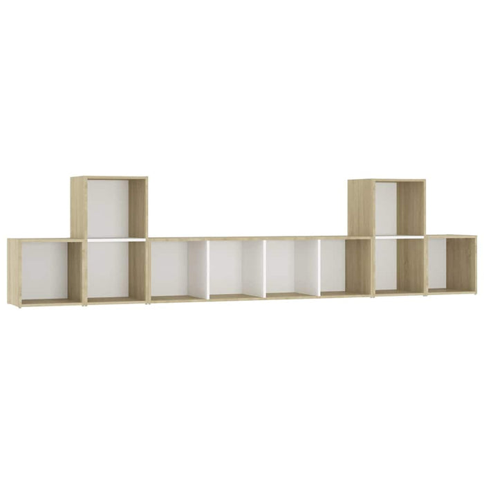Set de dulapuri TV, 5 piese, alb/stejar sonoma, lemn prelucrat WALTI