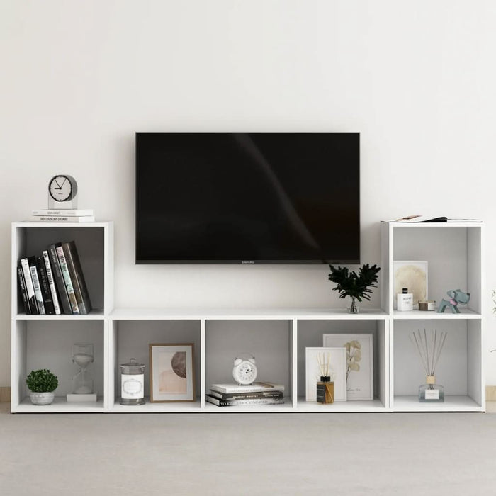Set de dulapuri TV, 3 piese, alb, lemn prelucrat - WALTI WALTI