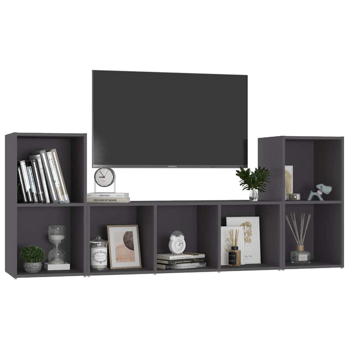Set de dulapuri TV, 3 piese, gri, lemn prelucrat WALTI
