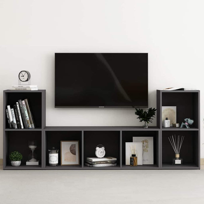 Set de dulapuri TV, 3 piese, gri, lemn prelucrat WALTI