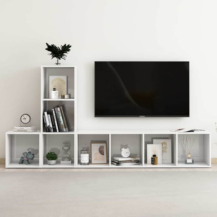 Set de dulapuri TV, 3 piese, alb extralucios, lemn prelucrat WALTI