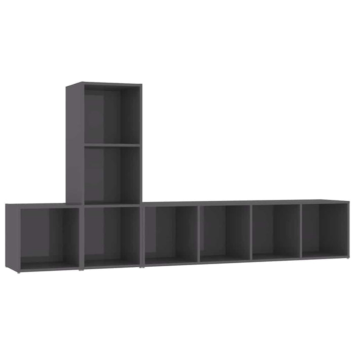 Set de dulapuri TV, 3 piese, gri extralucios, lemn prelucrat WALTI